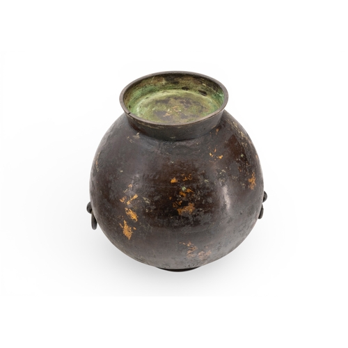 37 - A CHINESE GOLD-SPLASH ARCHAISTIC INSCRIBED VASEQING DYNASTY (1644-1911)the bulbous sides with taotie... 