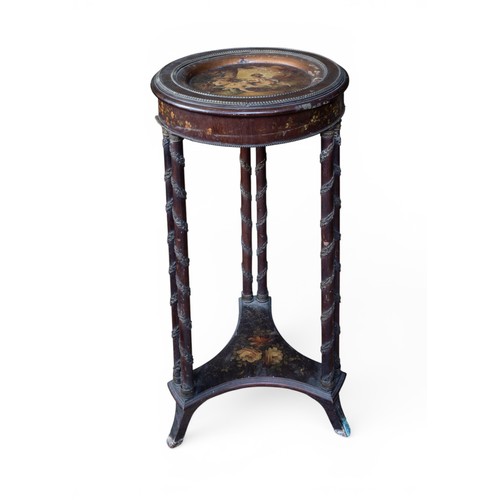 46 - A LOUIS XVI-STYLE LAMP TABLEthe circular dish form top painted with winged putti and a lamb in a woo... 