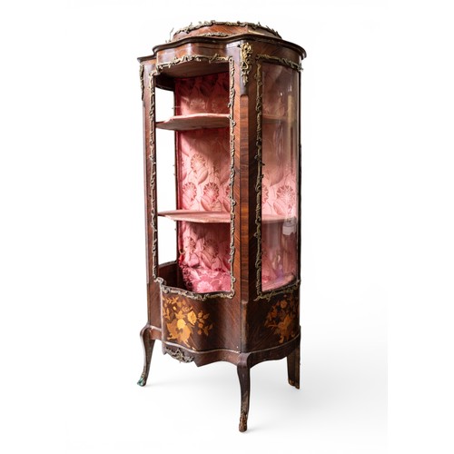 19 - A FRENCH LOUIS XVI-STYLE KINGWOOD VITRINELATE 19TH CENTURYserpentine form with floral marquetry deco... 