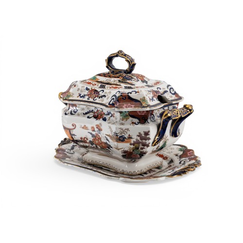 32 - JOHN RIDGWAY PENANG PATTERN SUPERIOR STONE CHINA TUREEN on stand.30 cms high