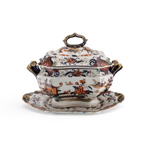 32 - JOHN RIDGWAY PENANG PATTERN SUPERIOR STONE CHINA TUREEN on stand.30 cms high