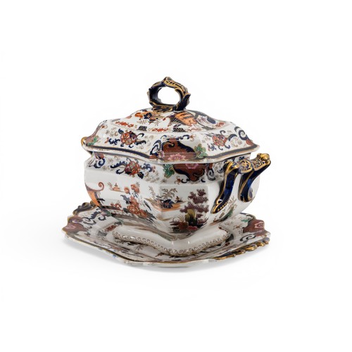 32 - JOHN RIDGWAY PENANG PATTERN SUPERIOR STONE CHINA TUREEN on stand.30 cms high