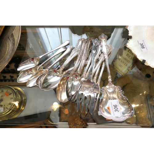 306 - Edwardian silver plated dessert spoons and egg spoons