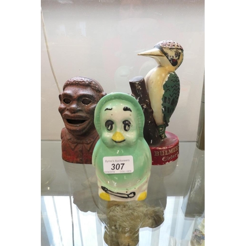 307 - Bulmers Cider bar advertisement in the form of a woodpecker; also an Orville pottery moneybox and Vi... 