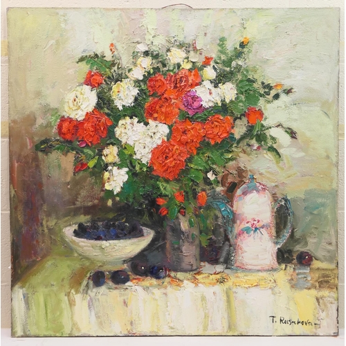 293 - Tatiana Rusakova (Kiev b. 1952), Floral arrangement II, oil on canvas, signed, inscribed verso, 100c... 