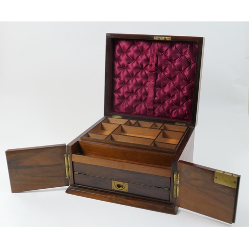 440 - Victorian burr walnut jewellery and writing box, circa 1850, the hinged top opening to a comparted t... 