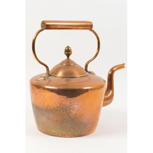 445 - Large Victorian copper kettle, having an acorn finial to the domed cover, 26cm diameter