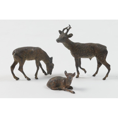 454 - Austrian cold painted bronze deer family, circa 1900, comprising stag, doe and fawn, the stag 6cm (3... 