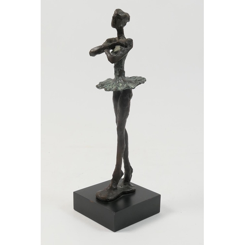 465 - Decorative modernist cast metal sculpture of a ballet dancer, on pointe, 23cm, mounted on a black fi... 