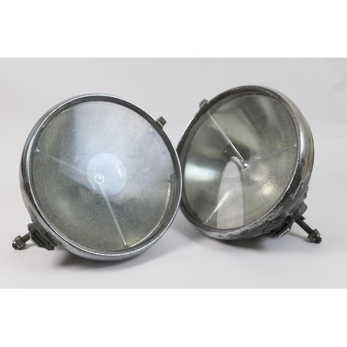 474 - Pair of vintage Lucas P100L motor car lamps, chrome casings, original matted and clear lenses, 31cm ... 