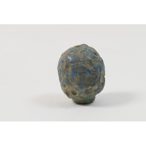 479 - Small carved blue stone head, possibly Alexander the Great, indeterminable date but possibly ancient... 