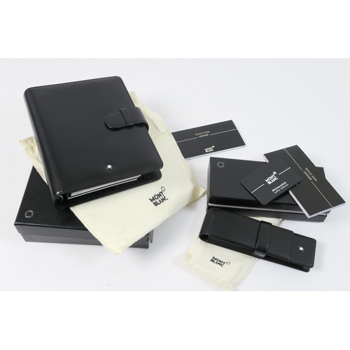 481 - Mont Blanc black leather personal organiser, circa 2008, unused, with cloth case, service guide, car... 