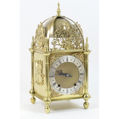 491 - Winterhalder & Hoffmeier brass lantern style bracket clock, having a domed top with a bell over a di... 