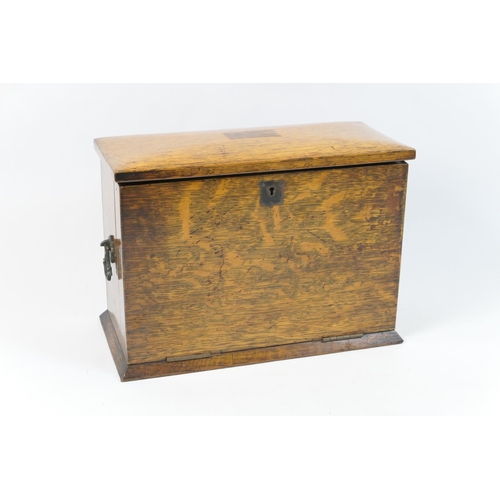 508 - Late Victorian oak stationery and writing box, the case with a hinged cover opening to reveal a comp... 