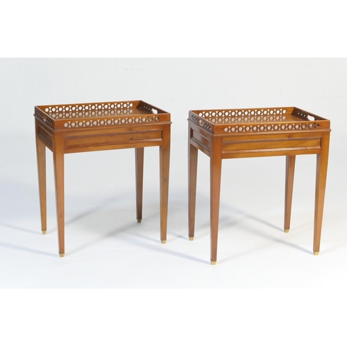 522 - Pair of modern yewood galleried occasional tables, en suite to the previous lot, 56cm x 39cm, height... 