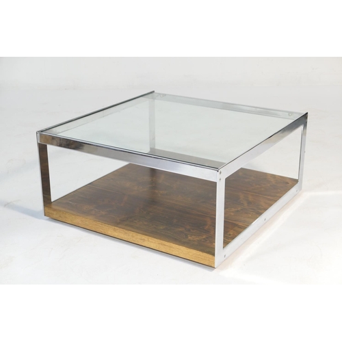 532 - Modernist chrome, plate glass and rosewood square coffee table, possibly Hertug for Fredrik Kayser, ... 