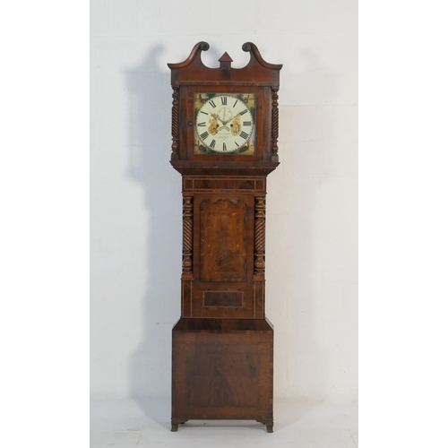 540 - Welsh mahogany eight day longcase clock by Griffith Davies of Dolgellau, the hood with wrythen and t... 