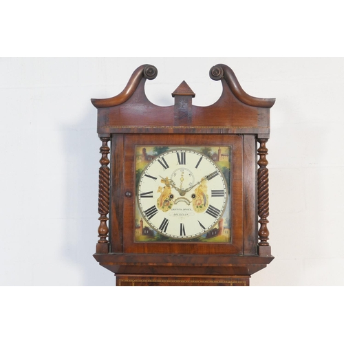 540 - Welsh mahogany eight day longcase clock by Griffith Davies of Dolgellau, the hood with wrythen and t... 