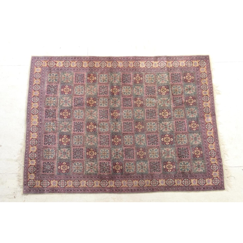 543 - Bakhtiari silk rug, having a multi-coloured trellis field with floral details, within a fawn flowerh... 