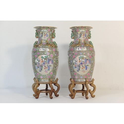 550 - Impressive pair of modern Canton porcelain floor vases, late 20th Century, traditional form decorate... 