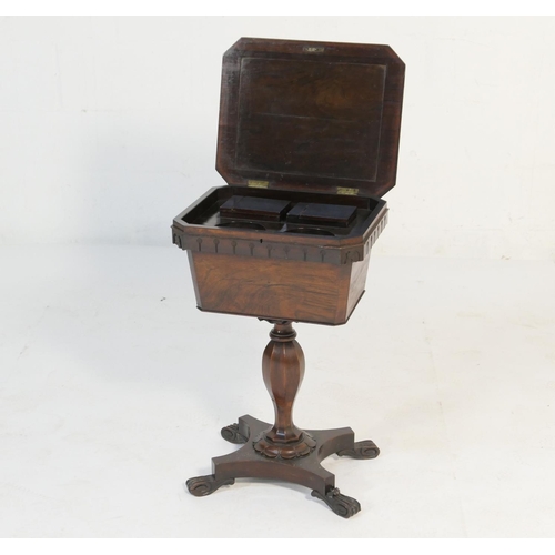 558 - William IV rosewood teapoy, circa 1830, rectangular top with canted corners, over a lappet frieze an... 