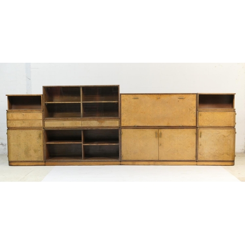 562 - German burr walnut and rosewood modular cocktail and bookcase compendium, 1930s, comprising four bas... 