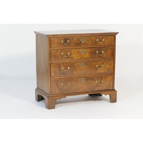 566 - Queen Anne style walnut small chest of drawers, early 18th Century with later restorations, the top ... 