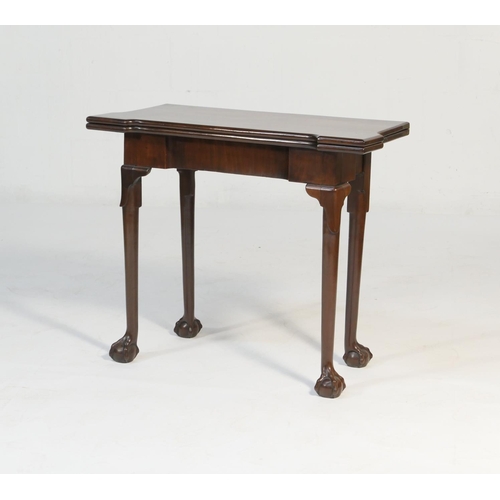 567 - George III mahogany folding card table, circa 1770, the top folding over a single gate to the rear, ... 