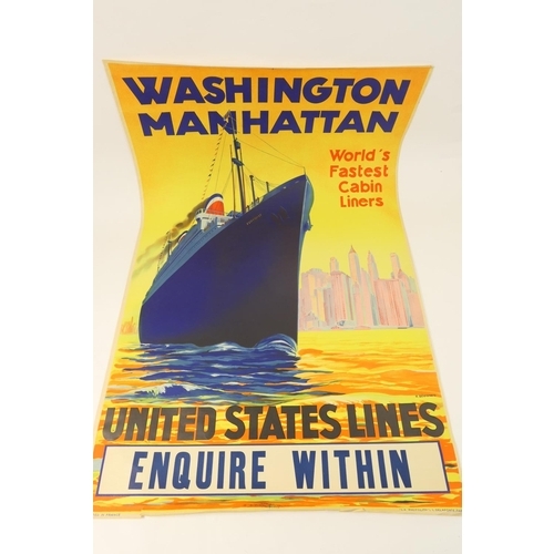 462 - United States Lines, Washington Manhattan poster, designed by R Devignes, printed in colours by Dela... 