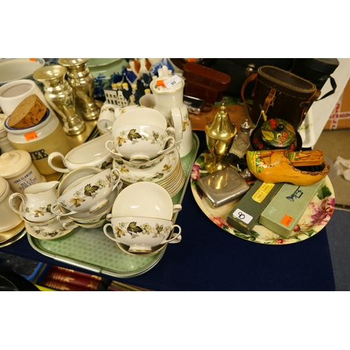 90 - Royal Doulton Larchmont pattern coffee and dinner wares; also silver plated hip flask, silver plated... 