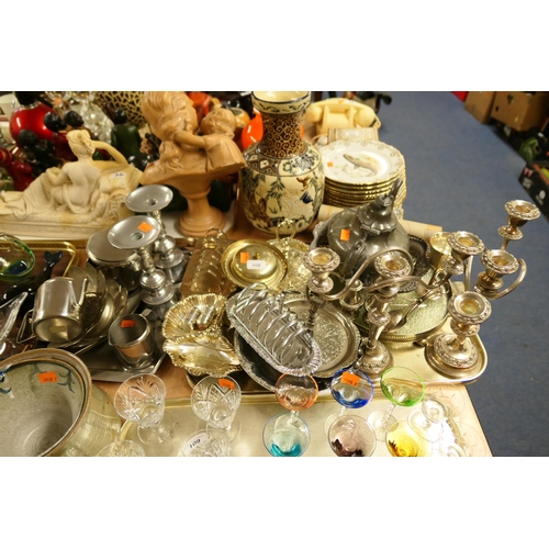 108 - Mixed metal wares including a Victorian pewter teapot, modern silver plated wares etc