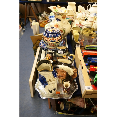 123 - Royal Doulton large character jugs, other character jugs, decorative bowls and water jug (2 trays)