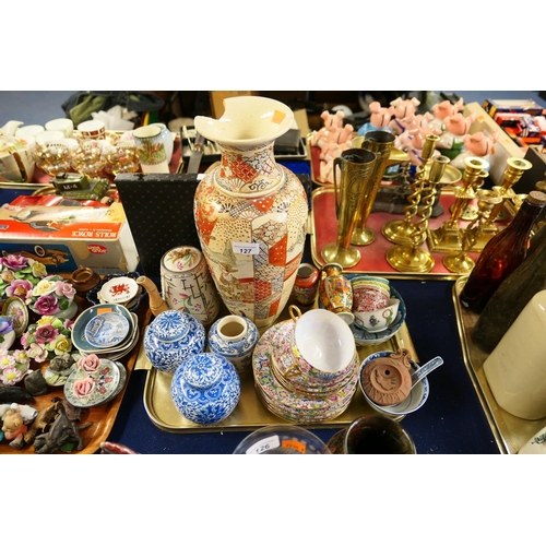 127 - Oriental china including Japanese eggshell tea wares, Satsuma vase etc