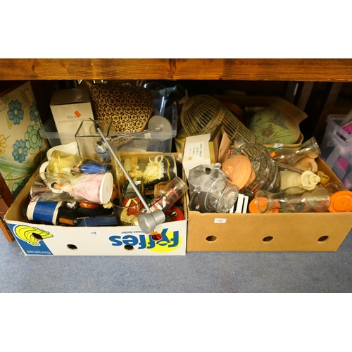 132 - Mixed household items and general miscellany including kitchenalia, wall clock, souvenir dolls, etc ... 