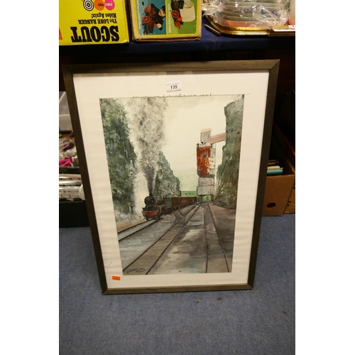 135 - Kevin M Shaw, steam freight train, signed gouache painting