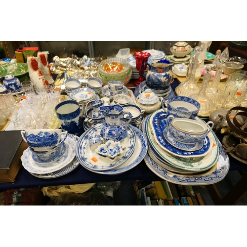 142 - Mixed Victorian and later blue and white china including a pair of Printware leaf pickle dishes, Vic... 