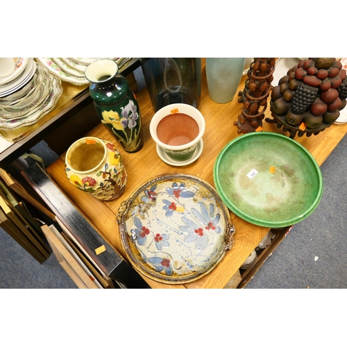 164 - Royal Lancastrian green glazed bowl; also H J Wood Indian Tree pattern relief moulded vase, further ... 