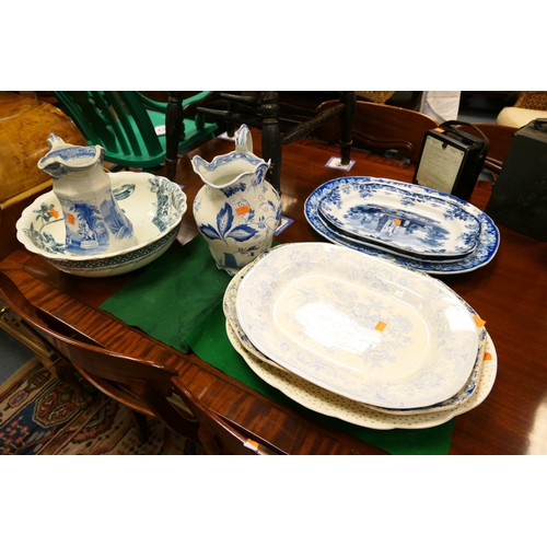 182 - Victorian and later china including blue and white meat plates, jugs and bowls (a lot)