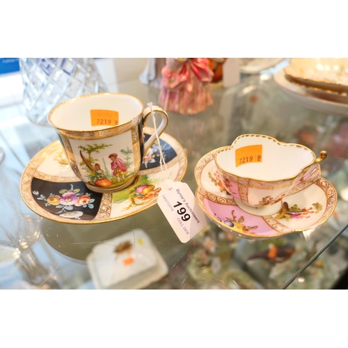 199 - Meissen teacup and saucer; also Helena Wolfsohn cup and saucer