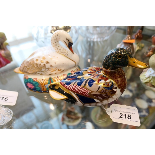 218 - Royal Crown Derby swan and duck paperweights (2)