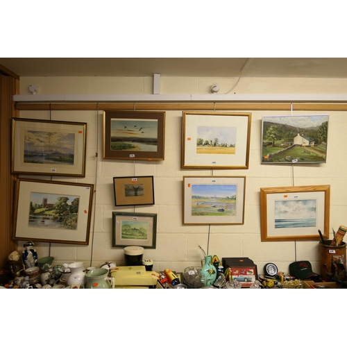 63A - Roy Burrows gilt framed watercolour landscape, further gilt framed watercolour landscape and assorte... 