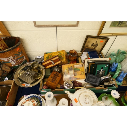 70 - Silver plated wares, Old Hall toast rack, wooden boxes, hip flasks, treen, other miscellany