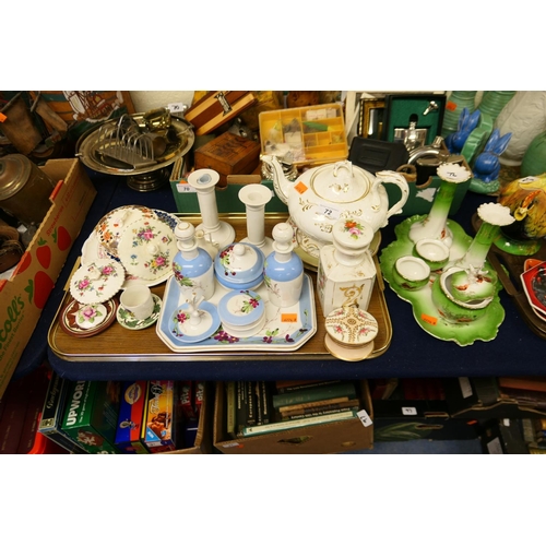 72 - Victorian Rockingham style teapot, Chamberlain's Worcester plates, dressing table pieces etc