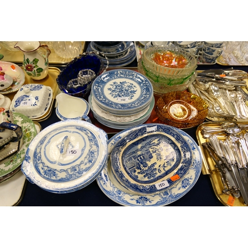 150 - Assorted glassware and blue and white dinner wares