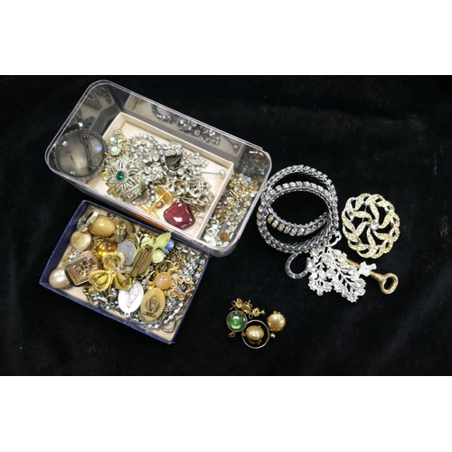 466 - 9ct and other earrings, paste bracelets and other decorative costume jewellery