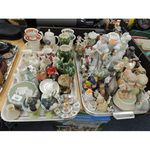 141 - Victorian and later ceramics including pair of figural ornaments, Victorian fairings, pair of Art No... 