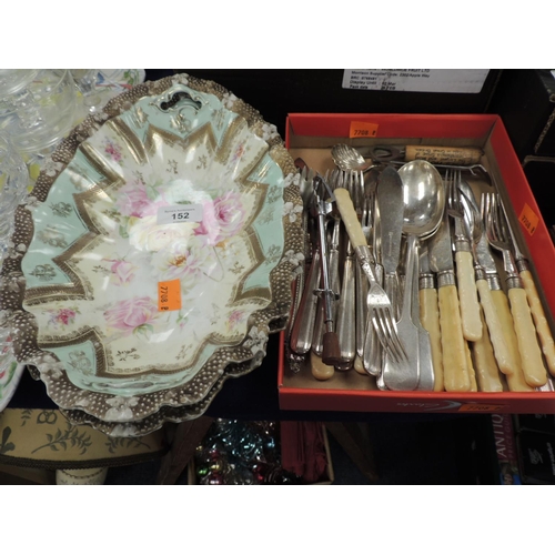 152 - Pair of Prussian porcelain floral decorated oval dishes, and an assortment of silver plated cutlery