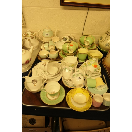 69 - Mixed part tea and coffee wares including a Crown green and gilt part cake service, Johnson coffee s... 