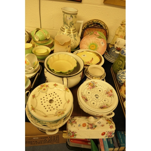 70 - Victorian and later pottery wares including a hand painted Devon ware water jug, Wedgwood soap dishe... 