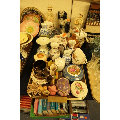 71 - Mixed ceramics and pottery including a pair of Staffordshire dogs, figurines, blue and white plates,... 